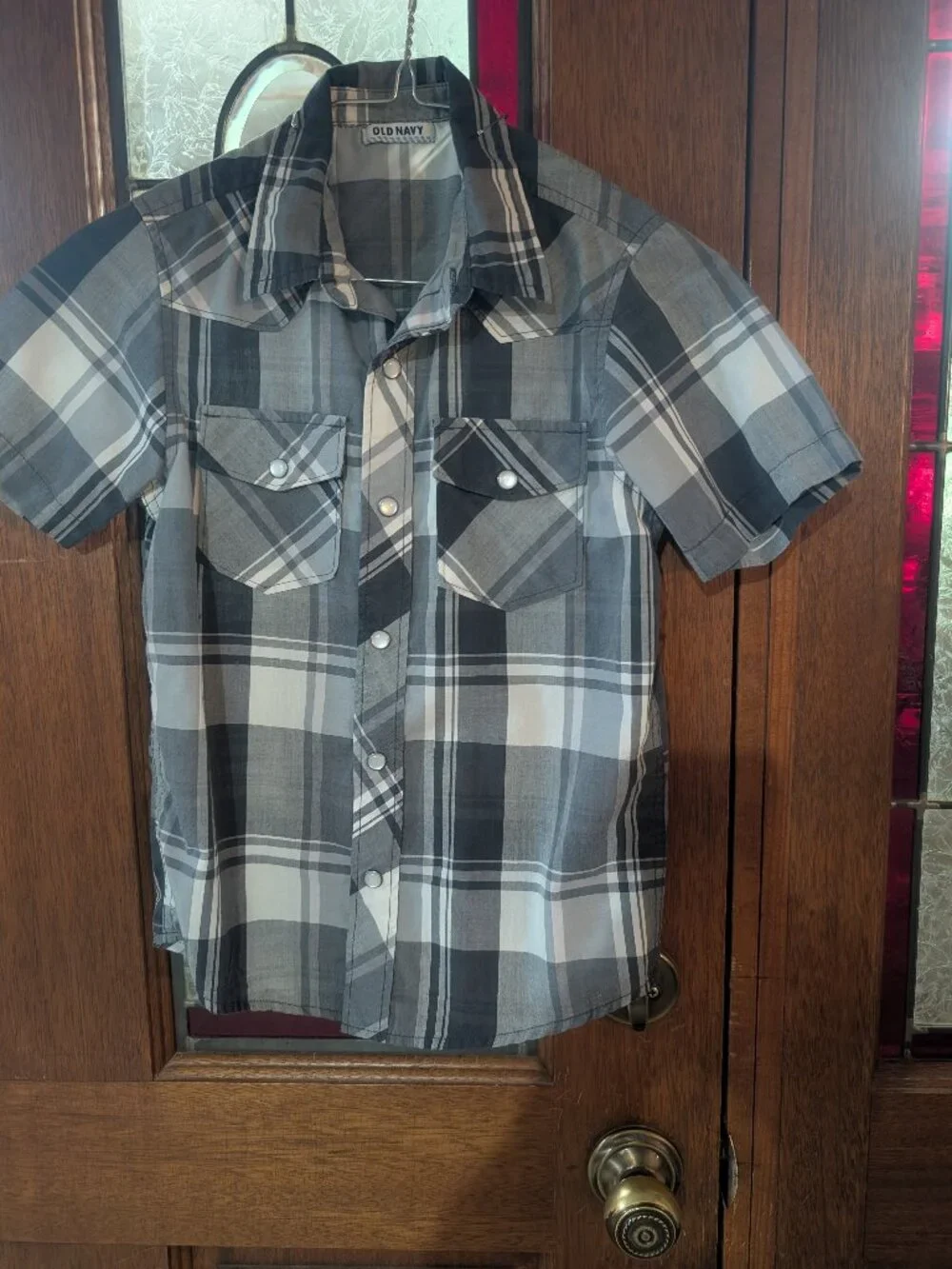 Boys short sleeve pearl snap western shirt, size 10